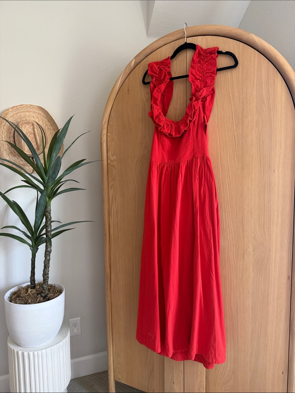 Free People Red Ruffle-Trim Midi Dress